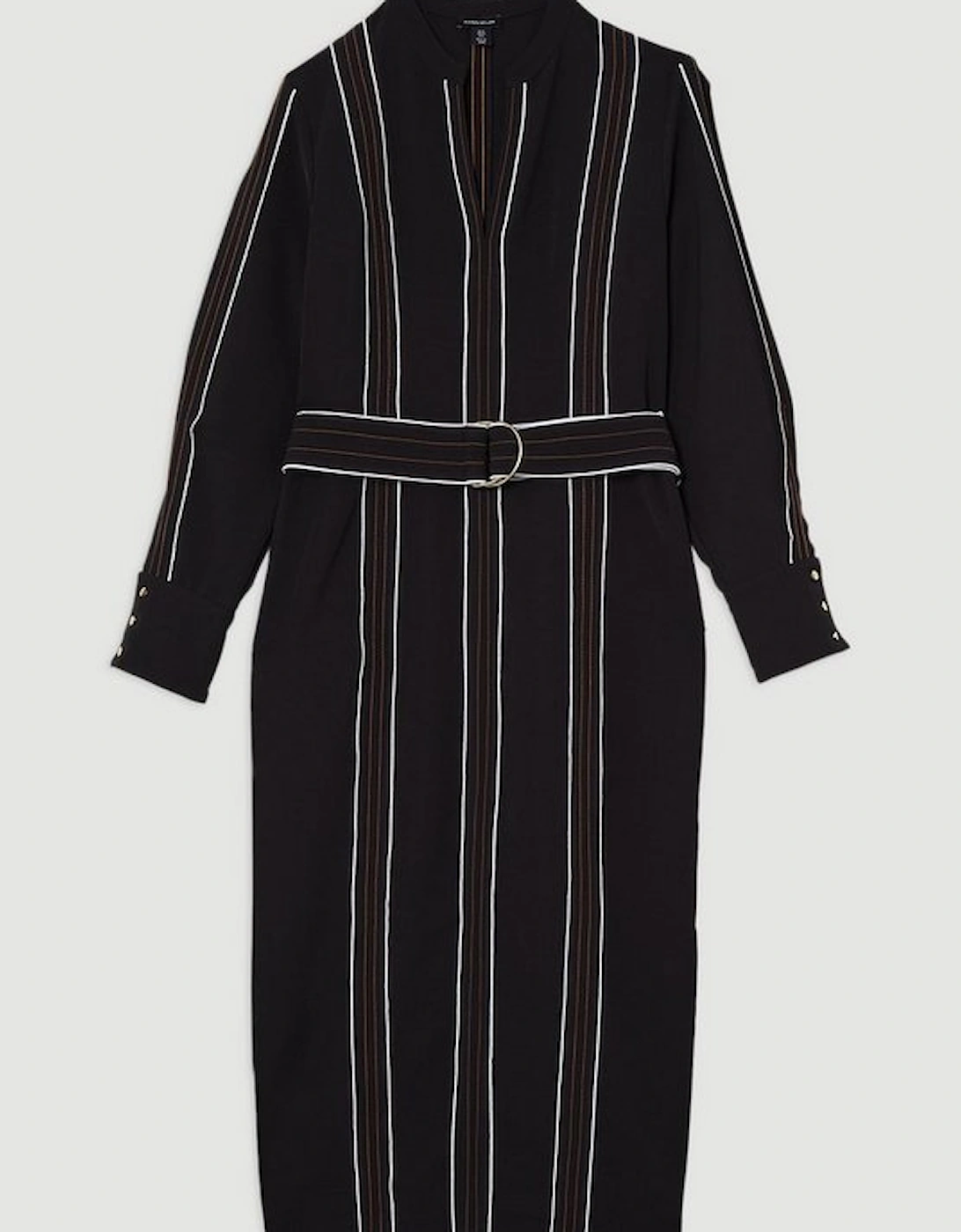 Soft Tailored Contrast Tipped Belted Midi Dress