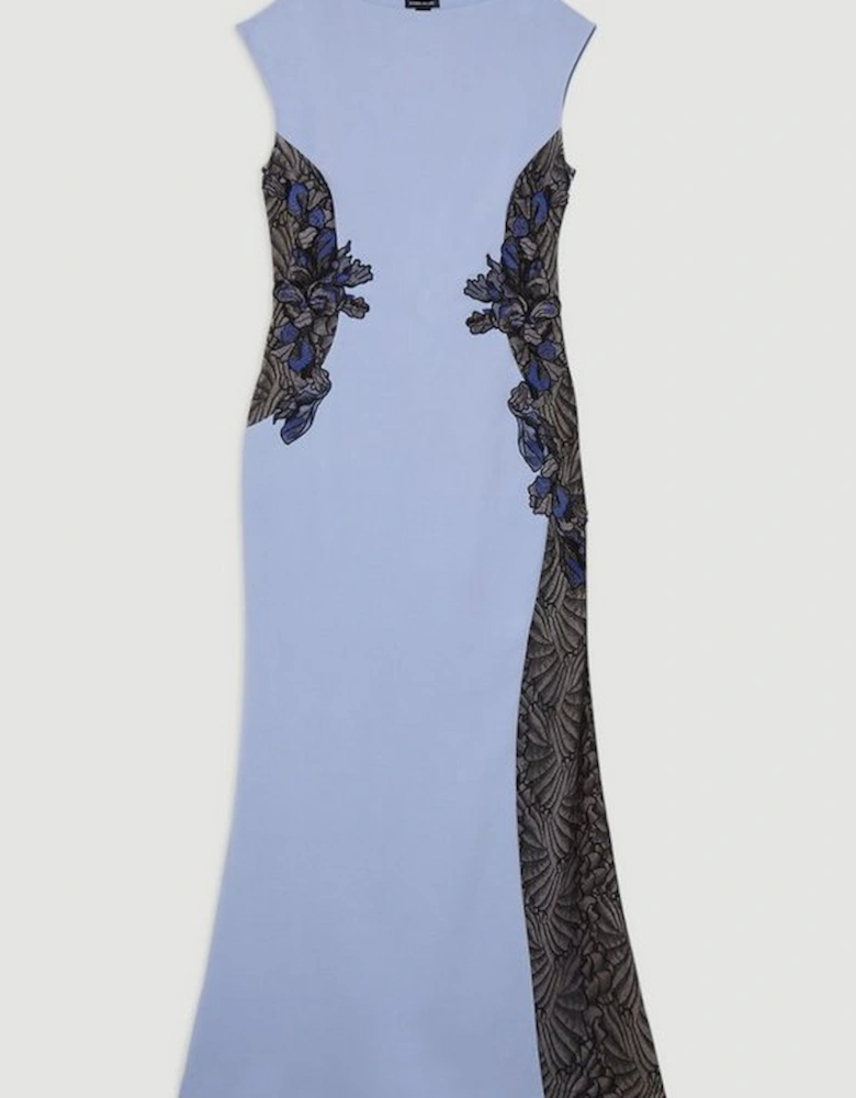 Lace Applique Contrast Sleeveless Tailored Maxi Dress