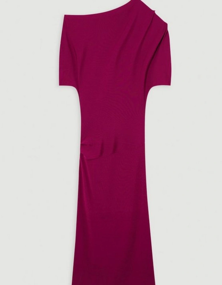 Slinky Viscose Knit Dropped Waist Asymmetric Maxi Dress