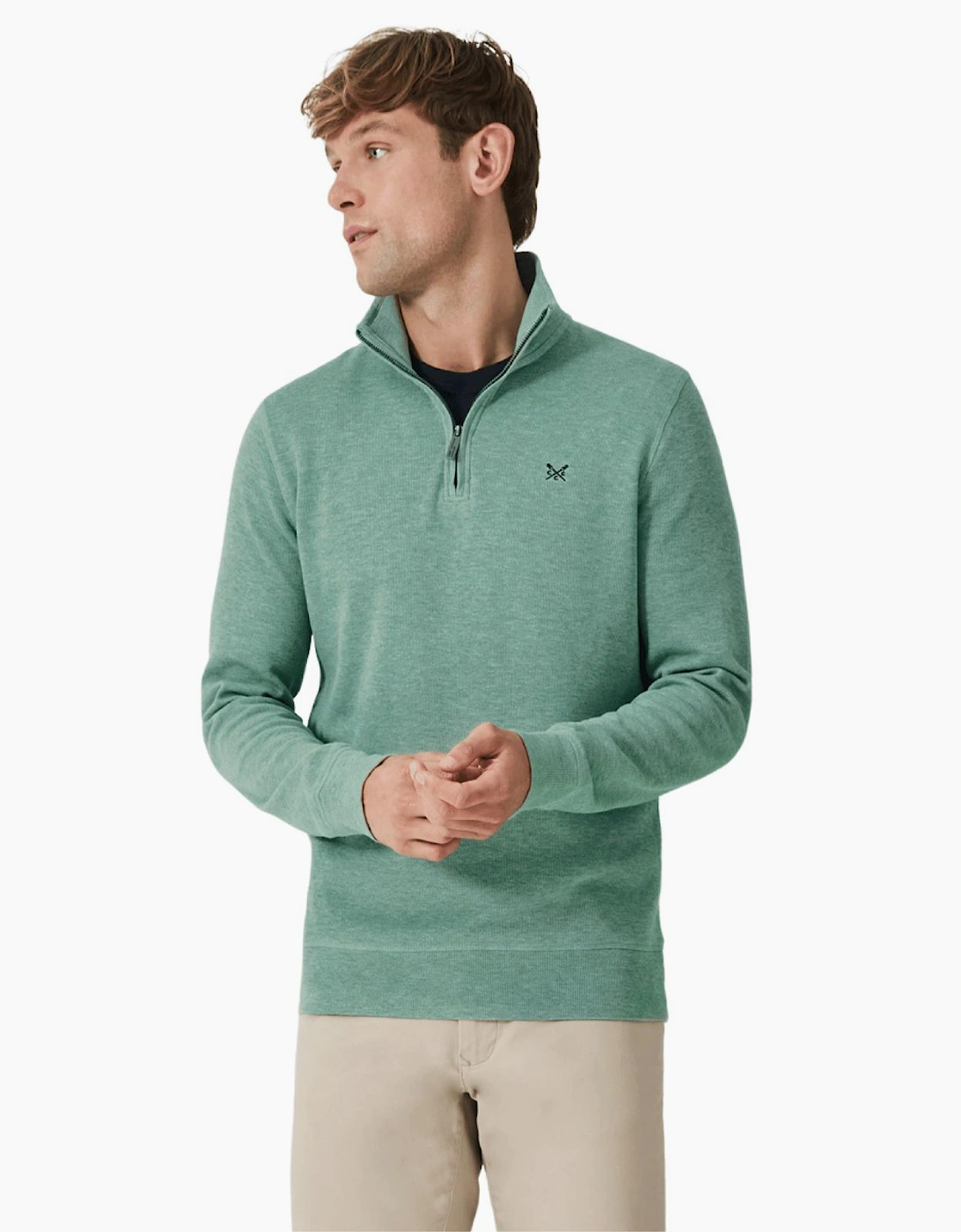 Crew Clothing Men's Sea Pine Marl French Rib Half Zip Sweatshirt - Size: 2XL