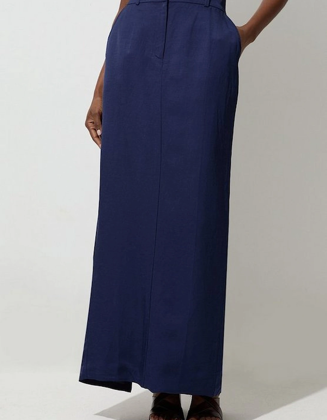 Tailored Viscose Linen Pencil Maxi Skirt