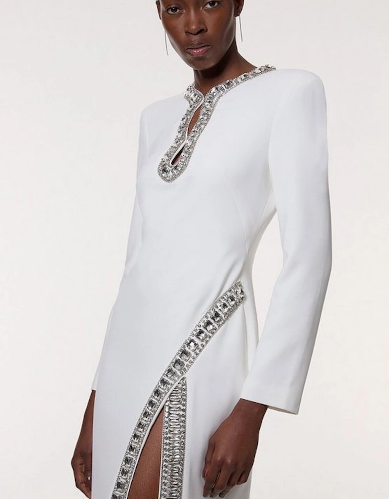 Cut Out Crystal Embellished Woven Midi Dress