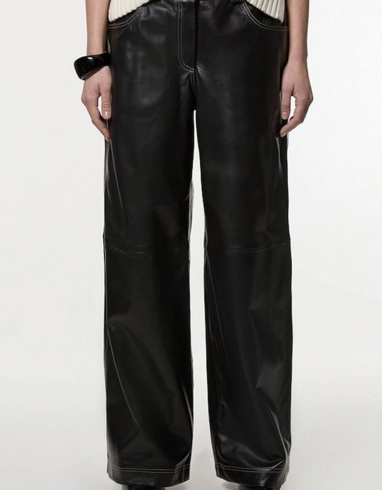 Leather Contrast Stitch 5 Pocket Straight Leg Jeans