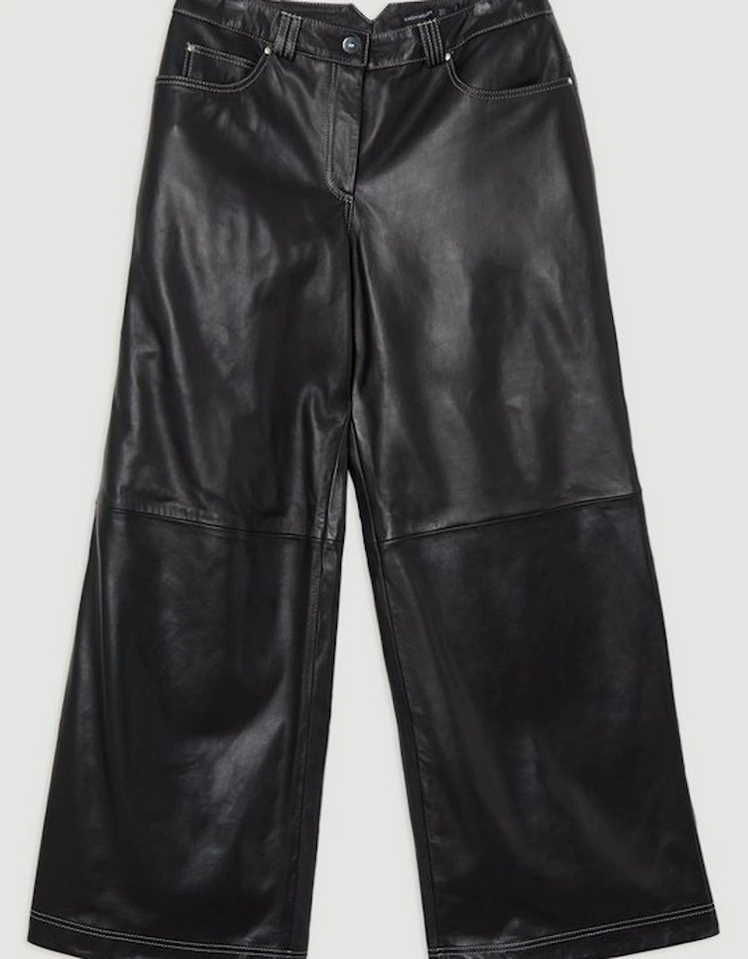 Leather Contrast Stitch 5 Pocket Straight Leg Jeans