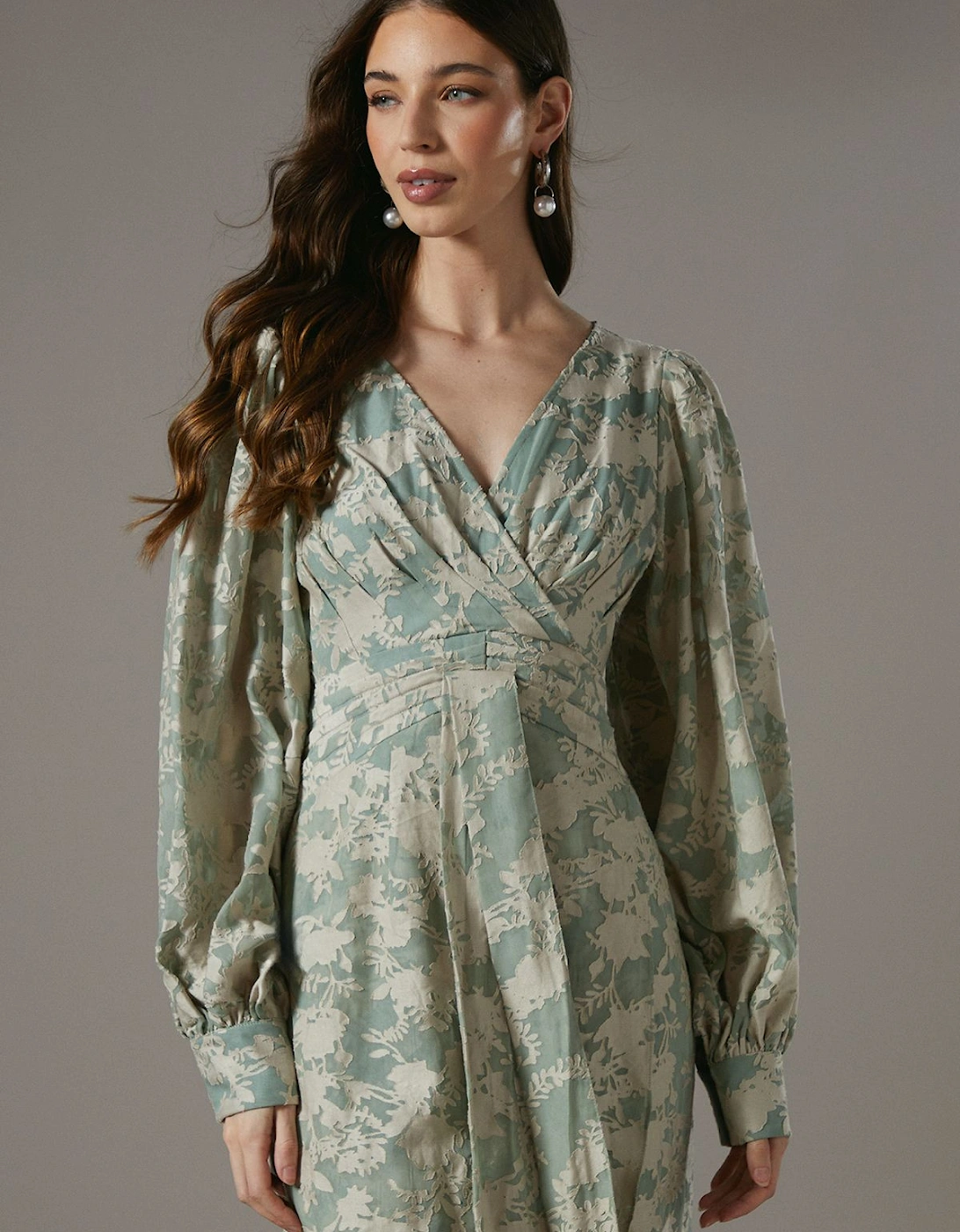 Tie Front Wrap Jacquard Dress