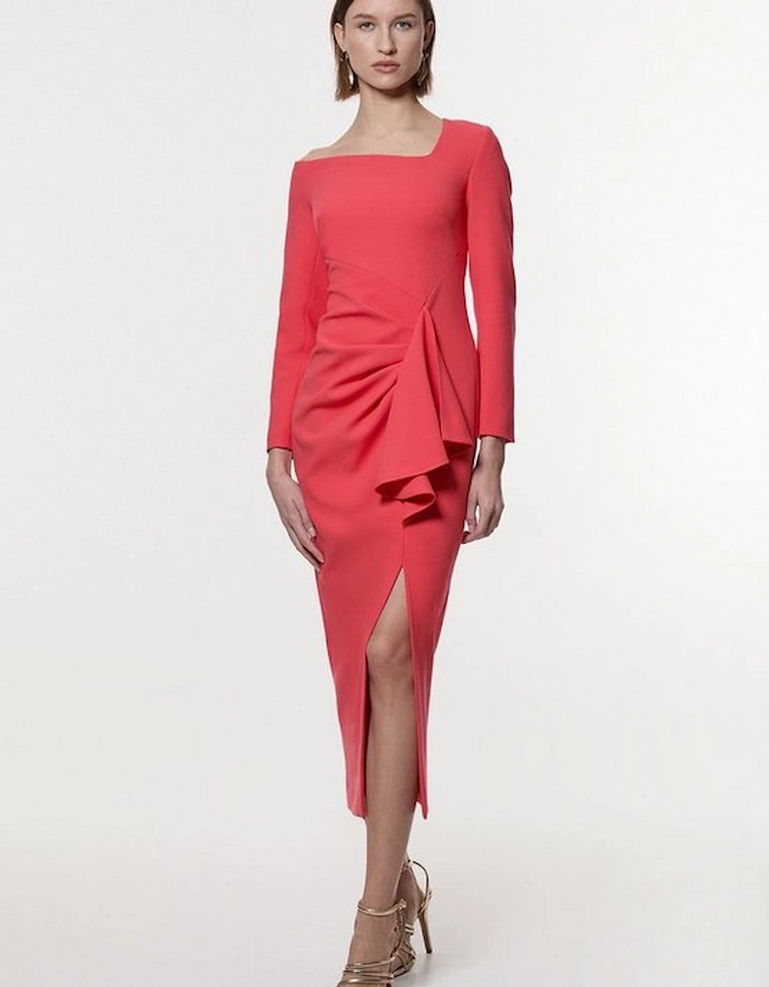 Compact Stretch Asymmetric Neckline Draped Midi Dress, 4 of 3