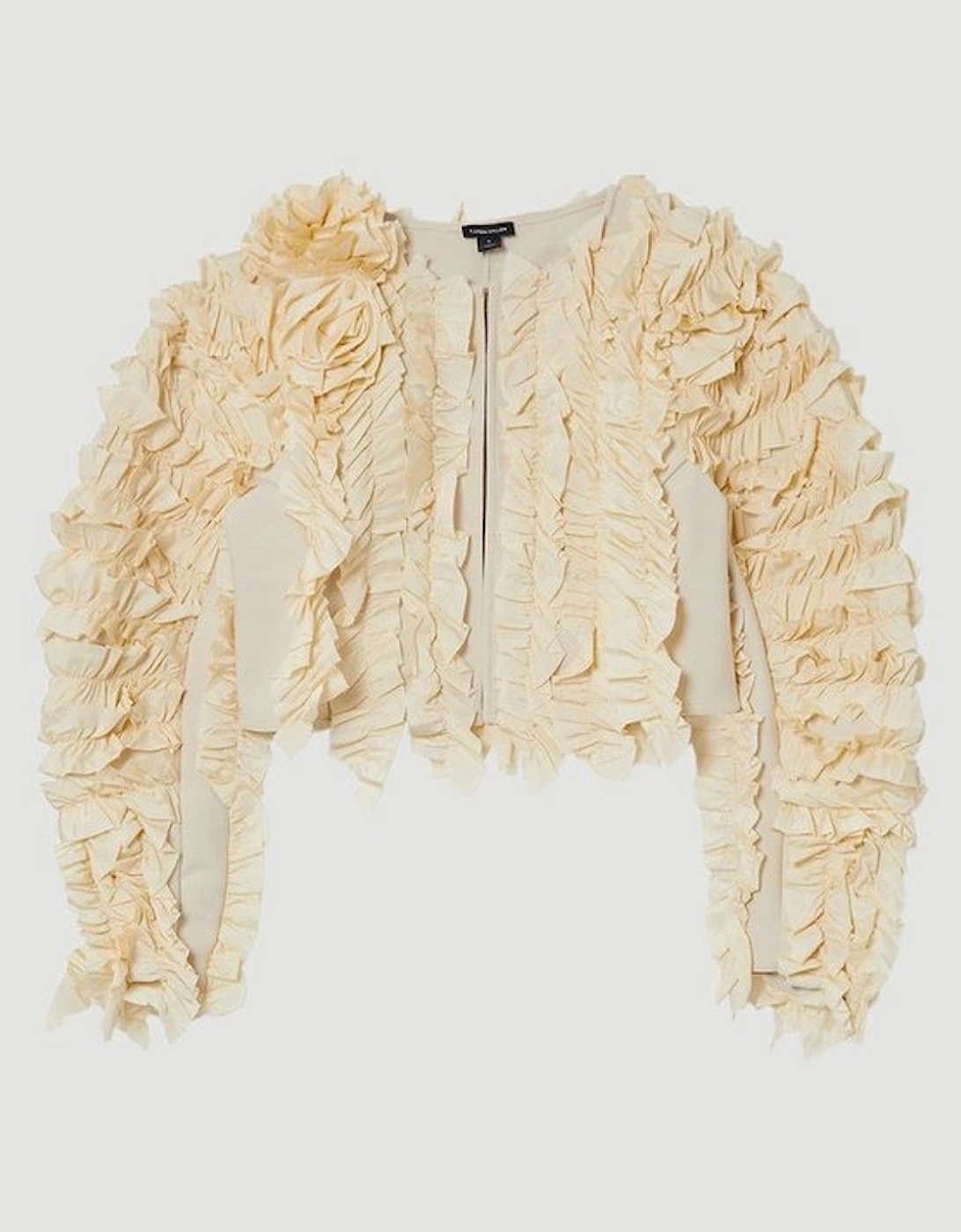 Figure Form Bandage Knit Woven Rosette Detail Jacket