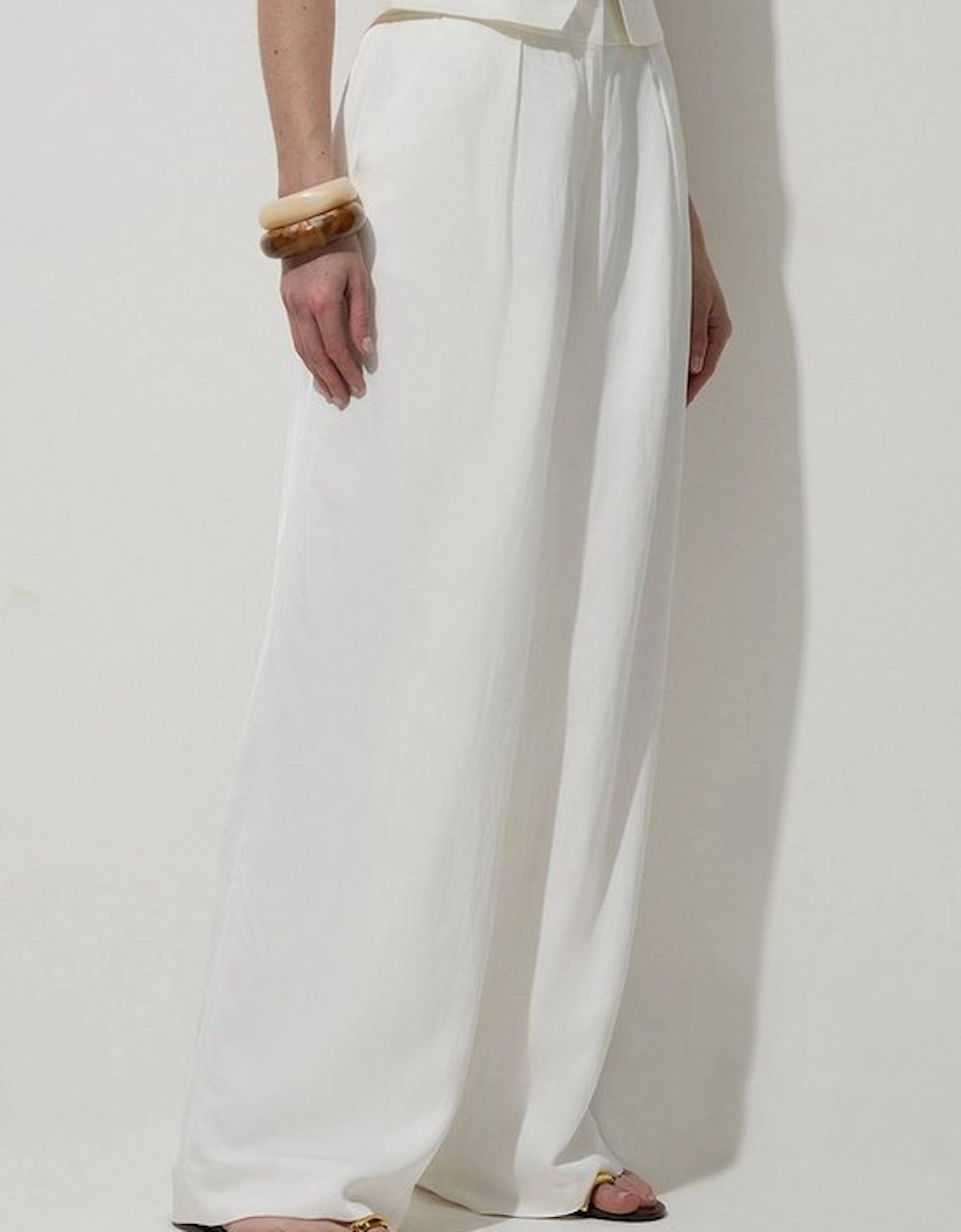 Petite Tailored Viscose Linen Wide Leg Trouser