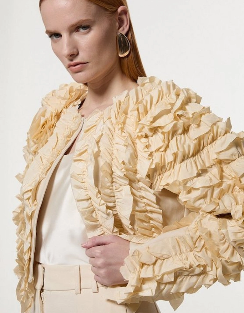 Figure Form Bandage Knit Woven Rosette Detail Jacket