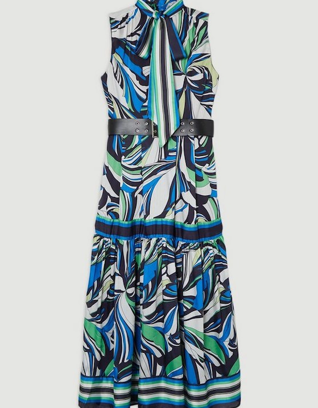 Floral Printed Woven Sleeveless Tie Neck Maxi Dress