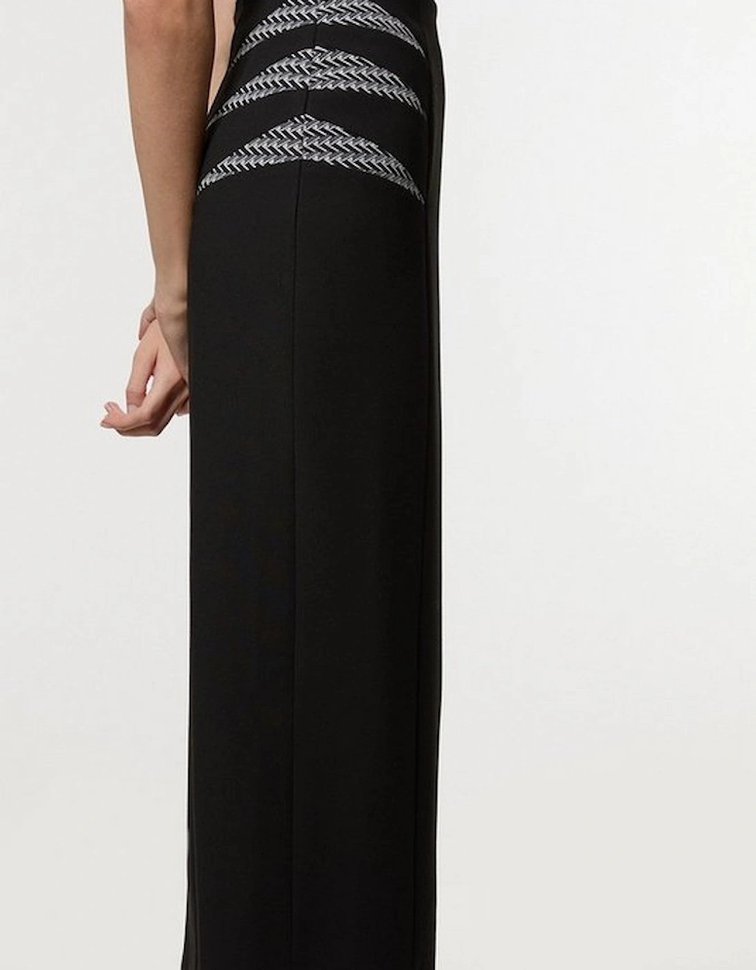 Compact Stretch Jacquard Insert Midi Pencil Skirt