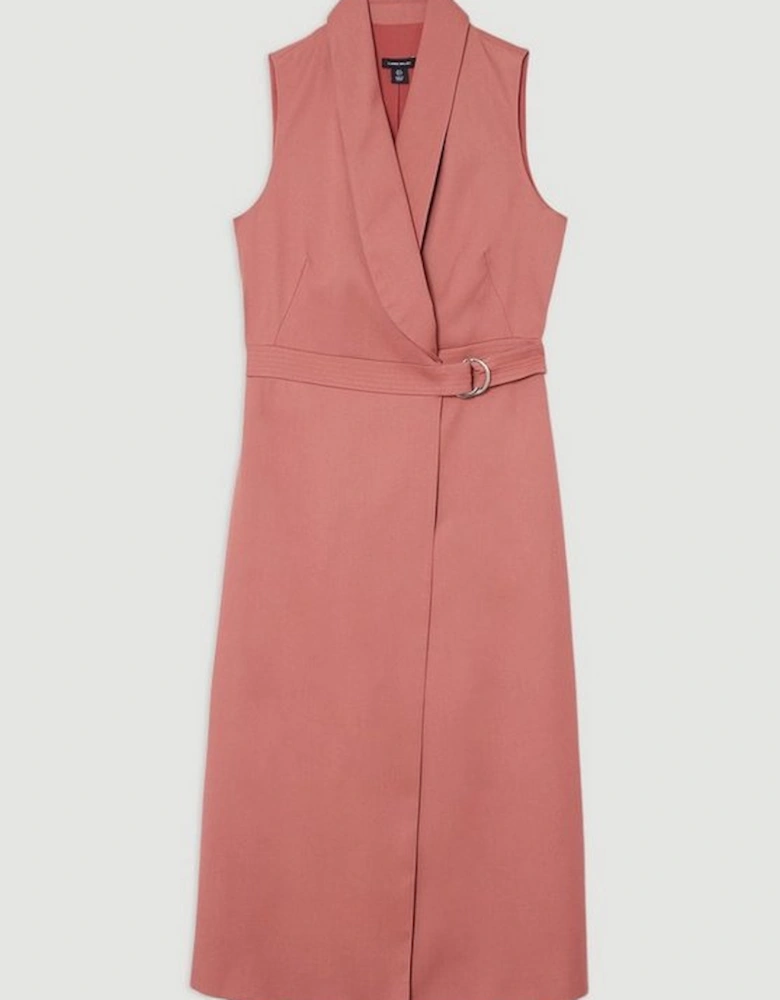 Soft Tie Tailored Sleeveless Pencil Midi Dress