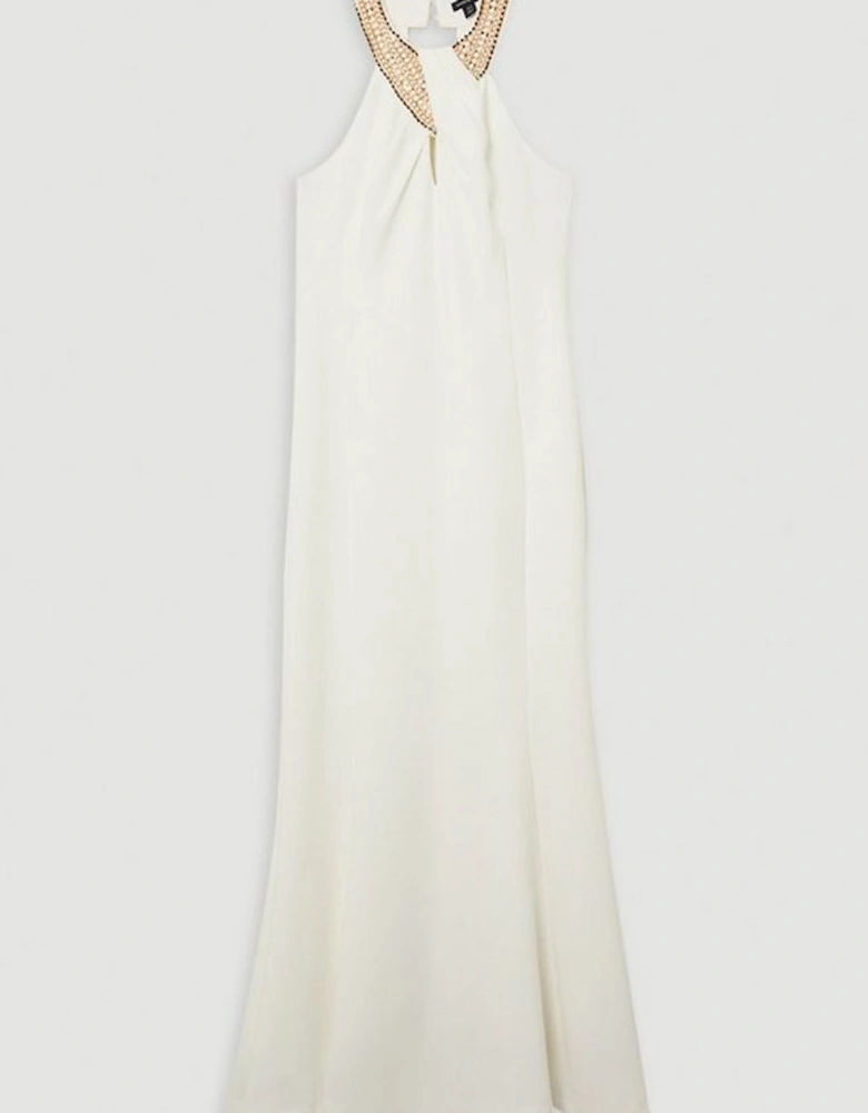 Enamel Chain Detail Halter Maxi Dress