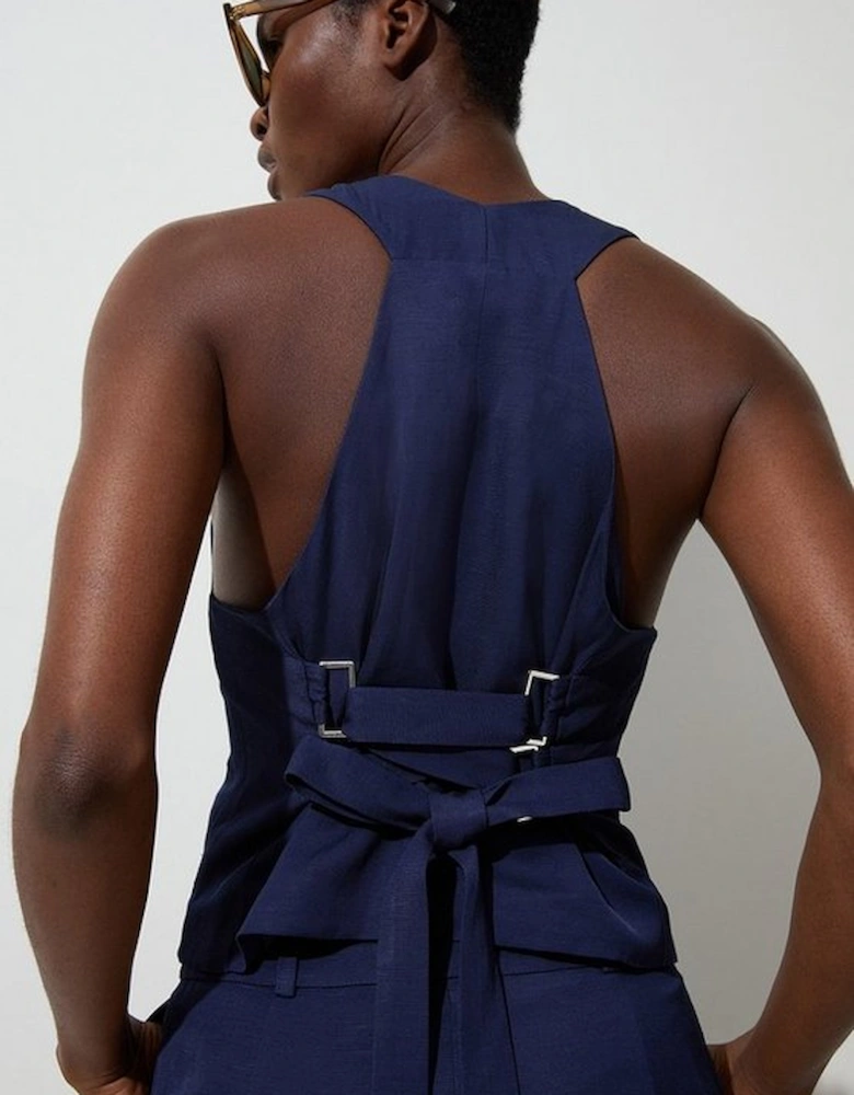 Tailored Viscose Linen Corset Back Detail Waistcoat