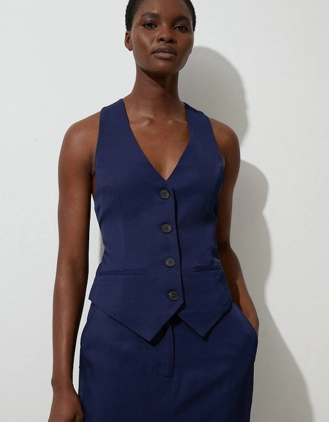 Tailored Viscose Linen Corset Back Detail Waistcoat