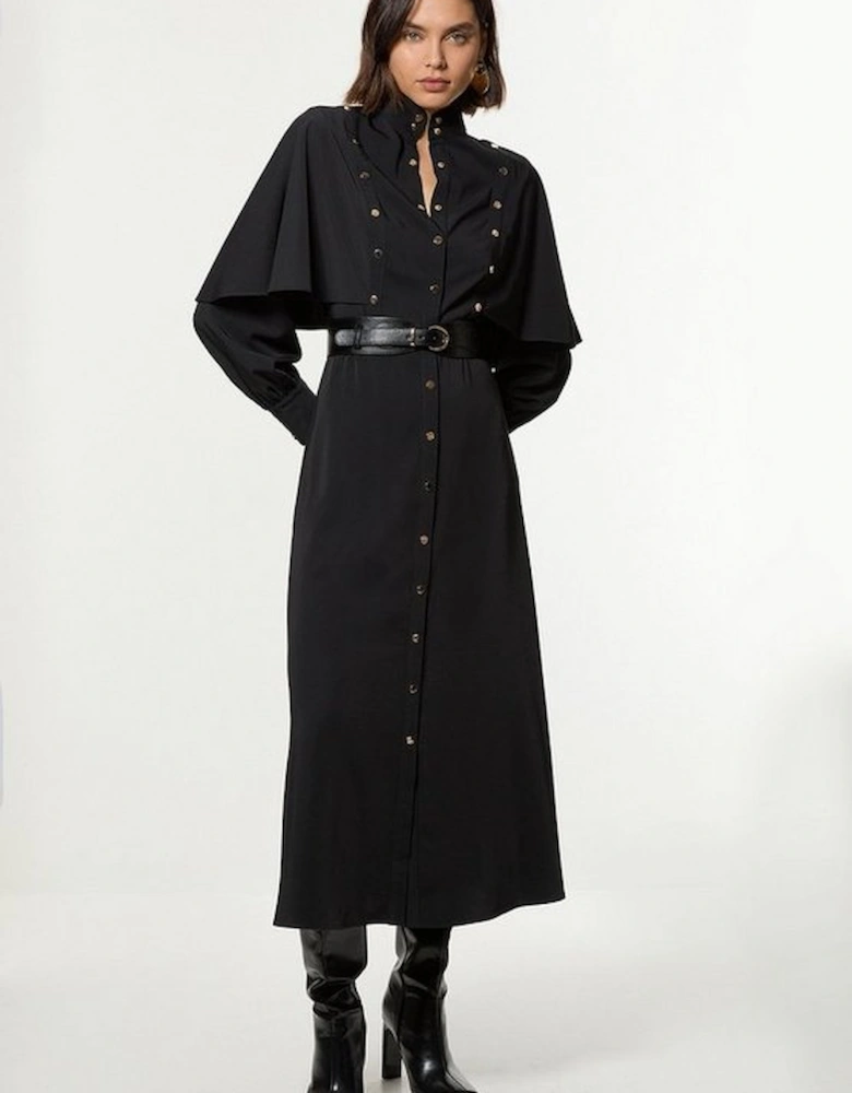 Studded Crepe Cape Sleeve Woven Maxi Dress