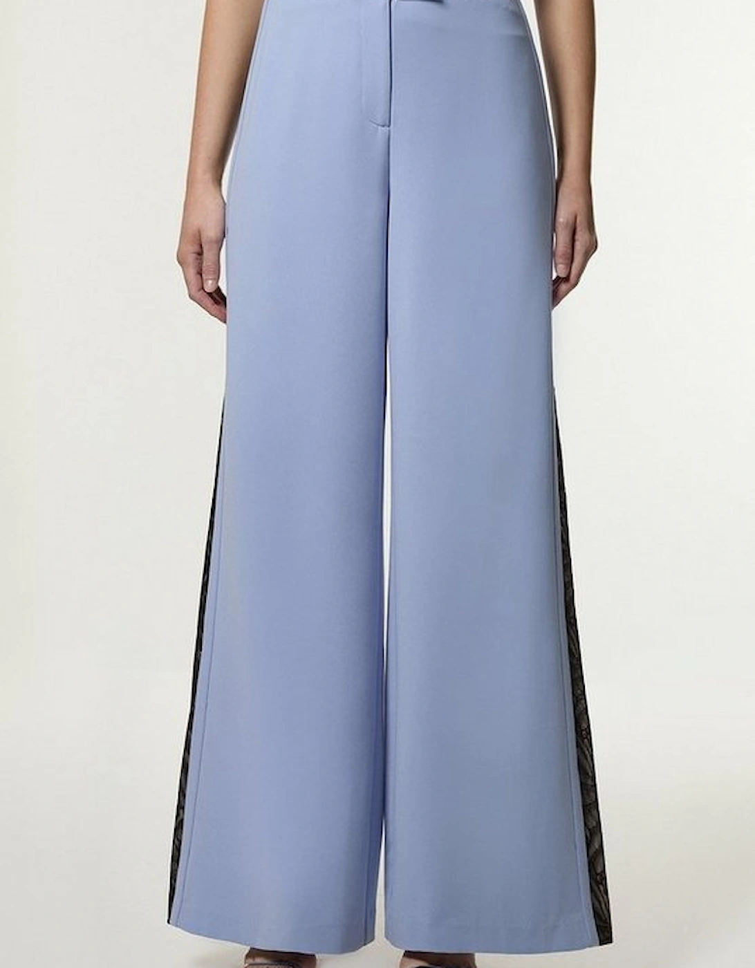 Lace Applique Contrast Tailored Wide Leg Trouser