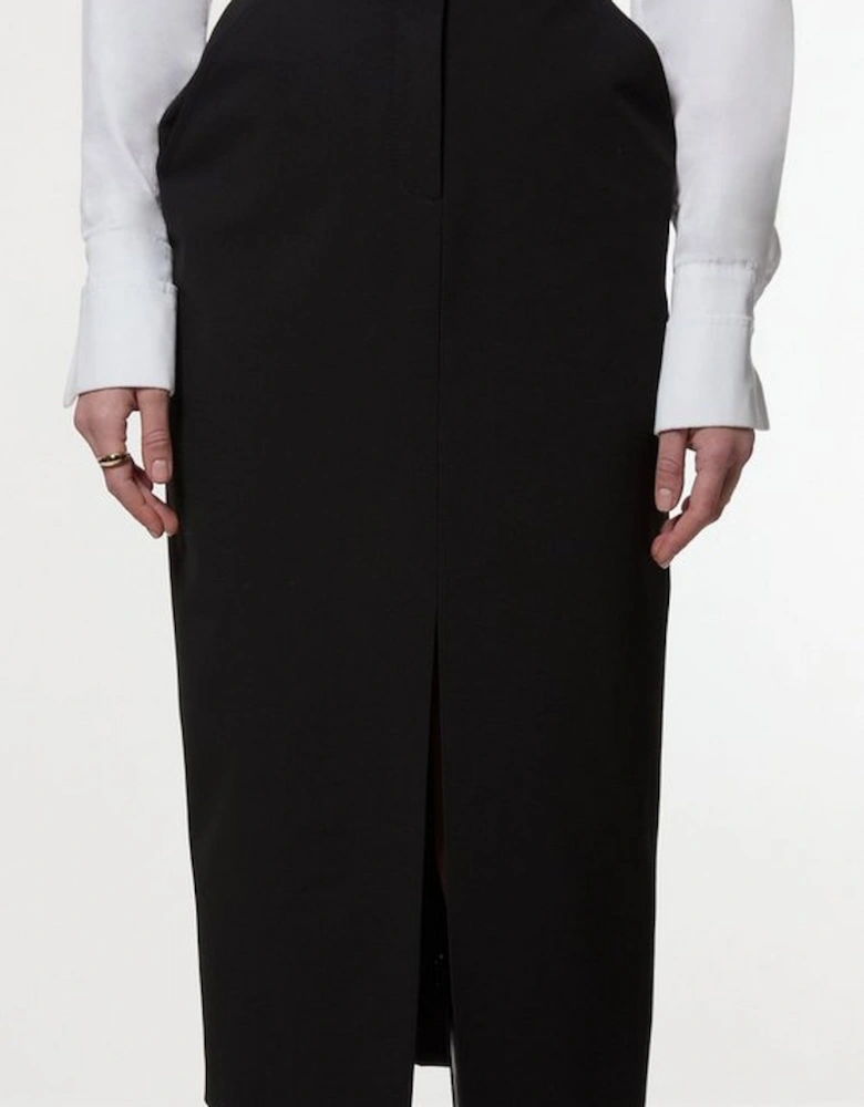 Compact Stretch Stab Stitch Tailored Pencil Midi Skirt