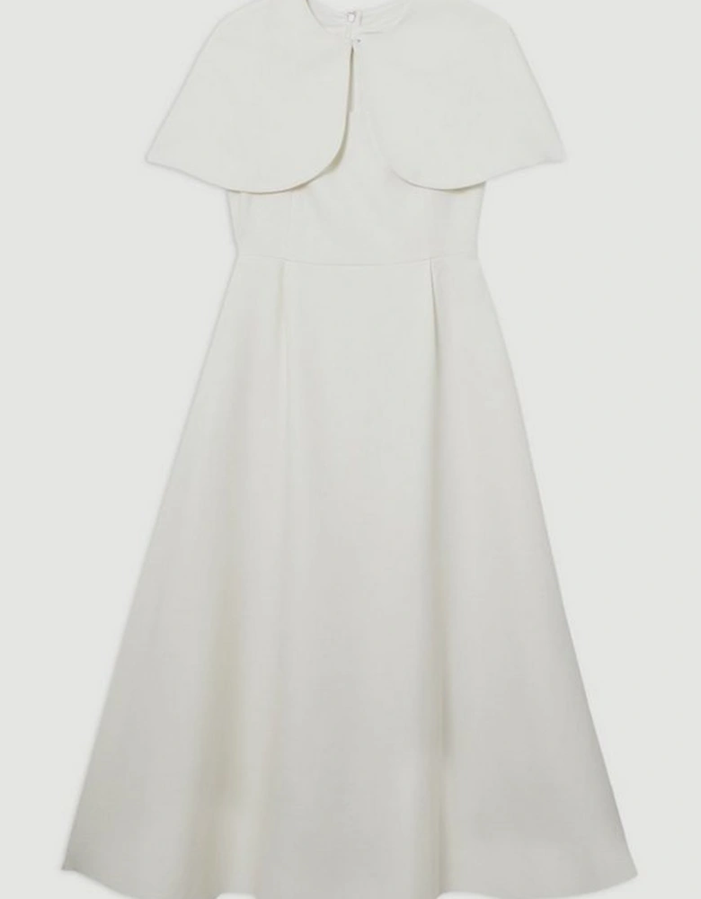 Structured Crepe Cape Detail Tailored Midi Dress