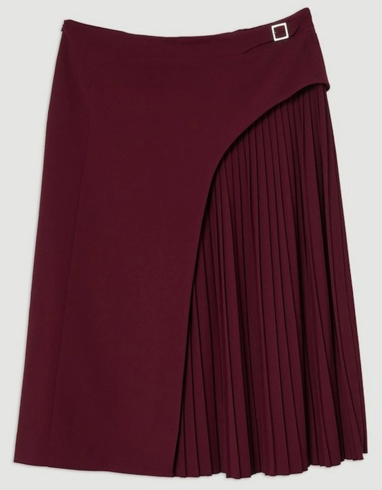 Plus Size Tailored Buckle Detail Pleated Midi Skirt