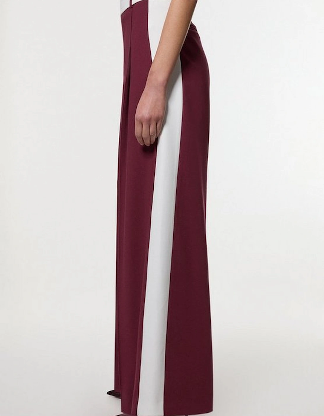 Compact Stretch Contrast Tipped Waistband Wide Leg Trouser