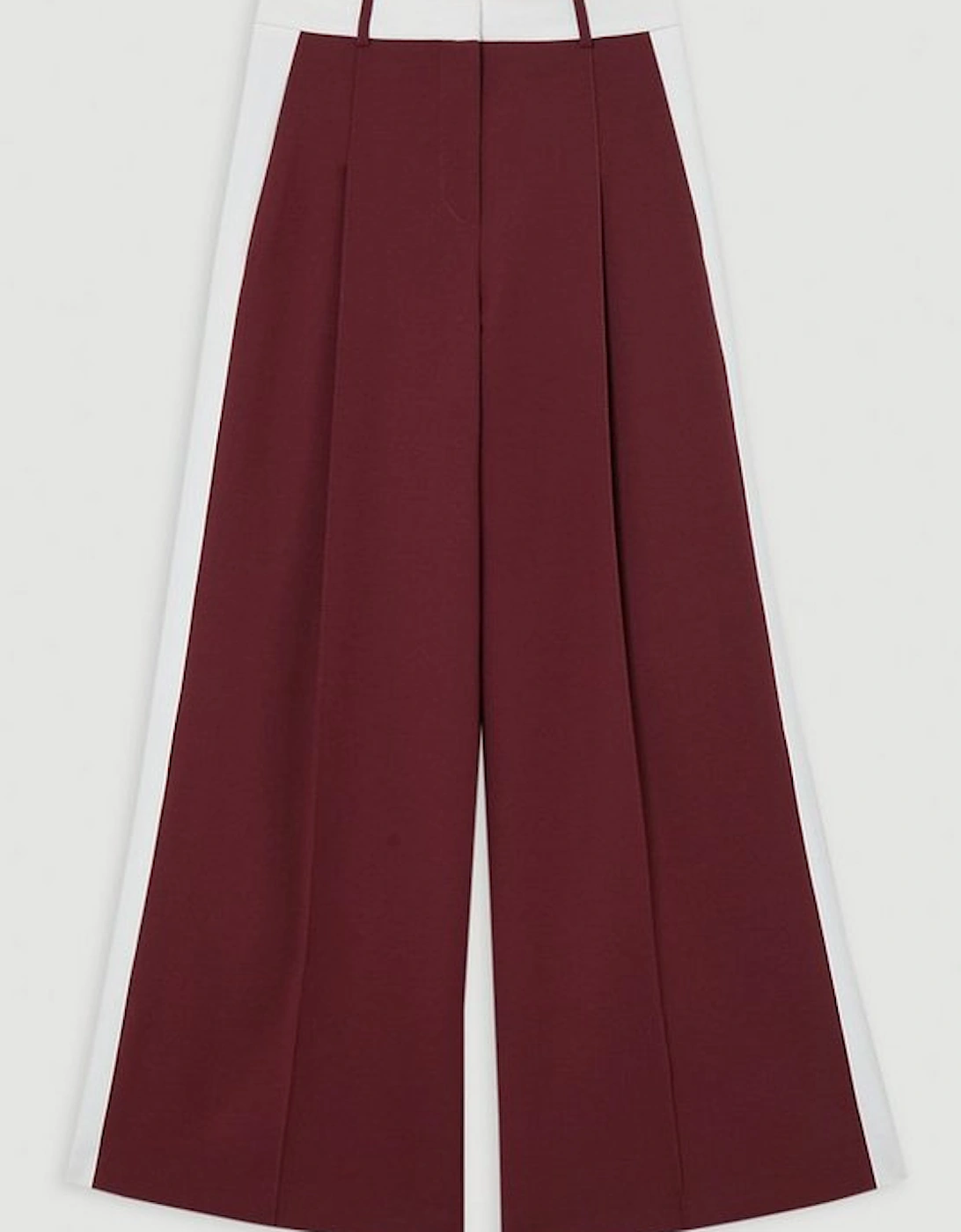 Compact Stretch Contrast Tipped Waistband Wide Leg Trouser