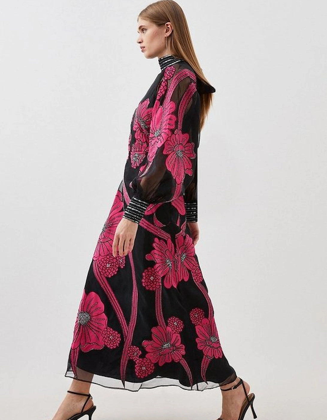 Tall Applique Organdie Floral Graphic Maxi Dress