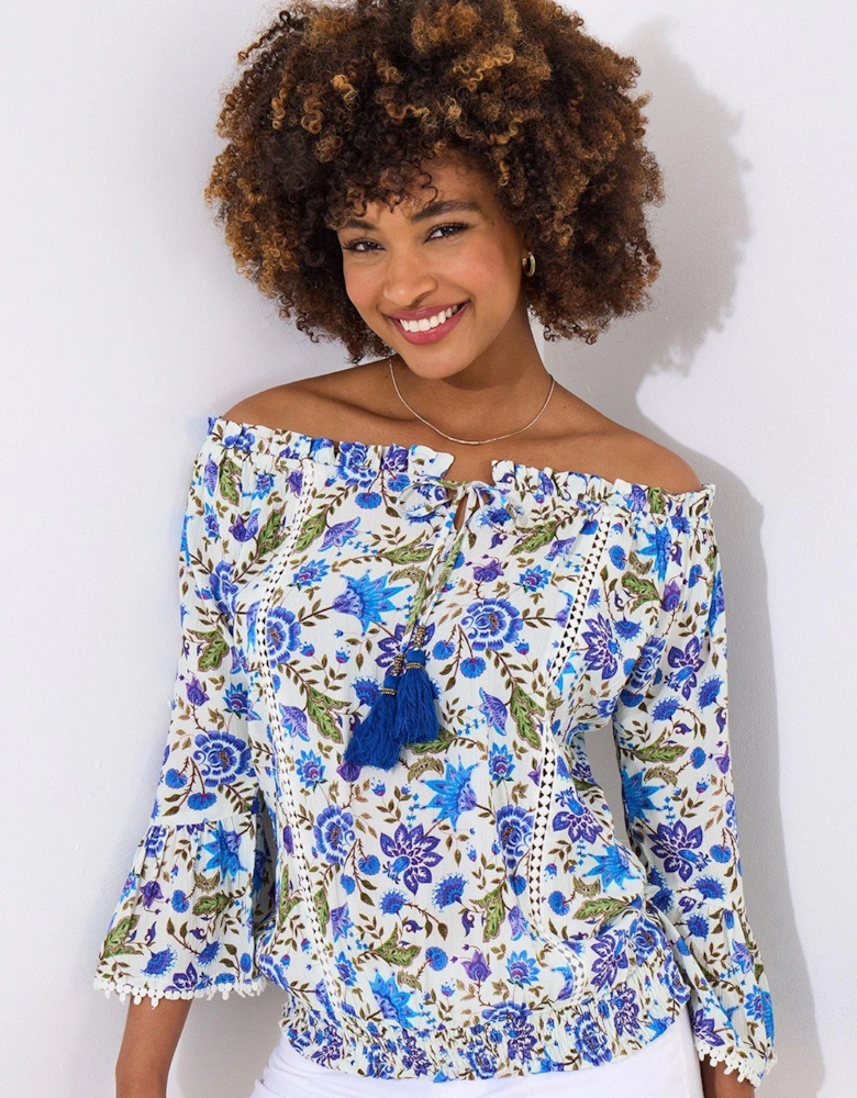 Joys Of Summer Floral Boho Top - Blue