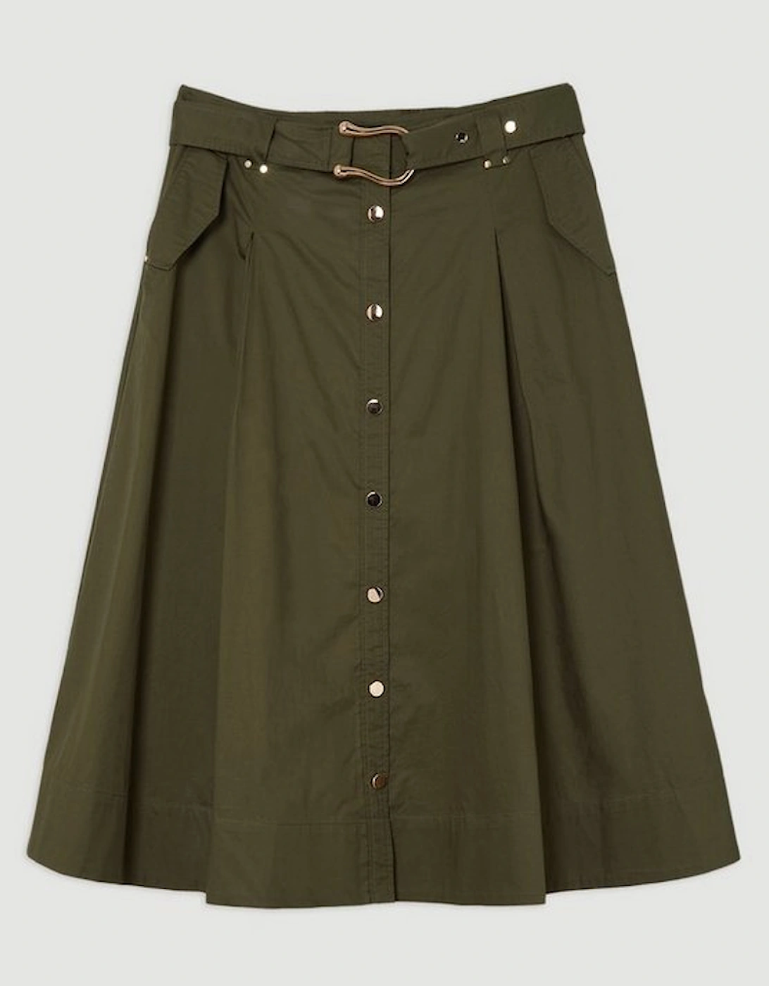 Plus Size Cotton Sateen Belt Detail Midi Skirt