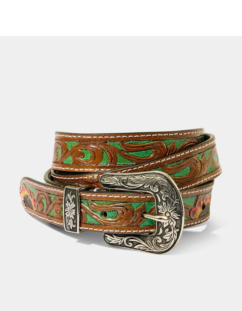 High Noon Western Tooled Belt - Brown