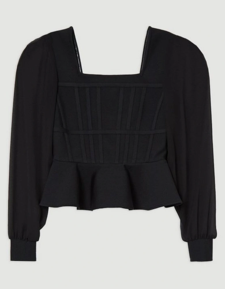 Figure Form Bandage Knit Frill Edge Top