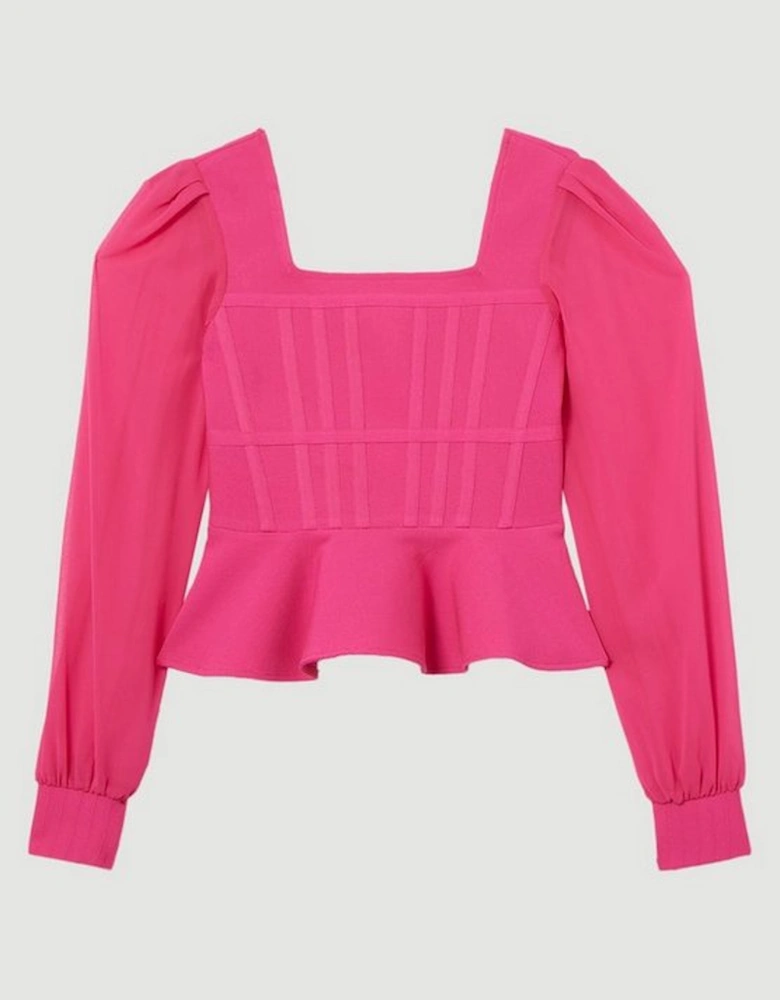 Figure Form Bandage Knit Frill Edge Top