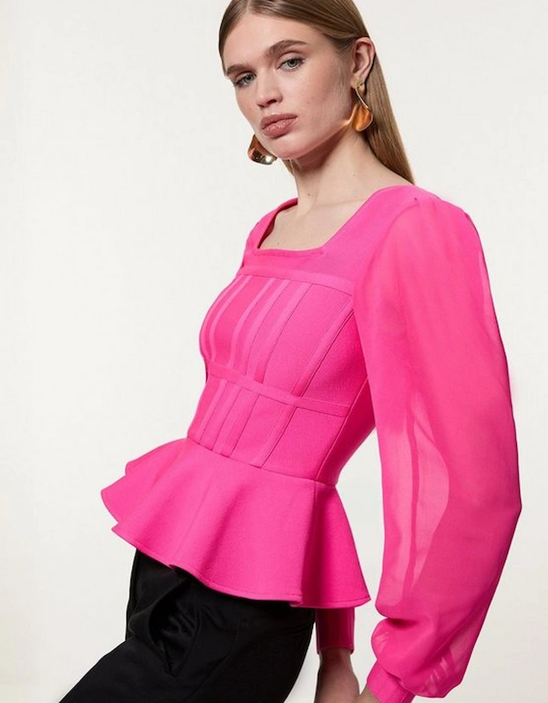 Figure Form Bandage Knit Frill Edge Top