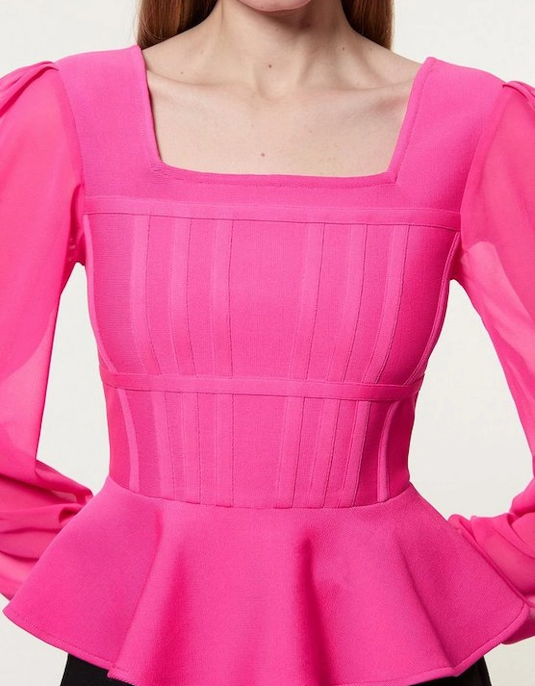 Figure Form Bandage Knit Frill Edge Top