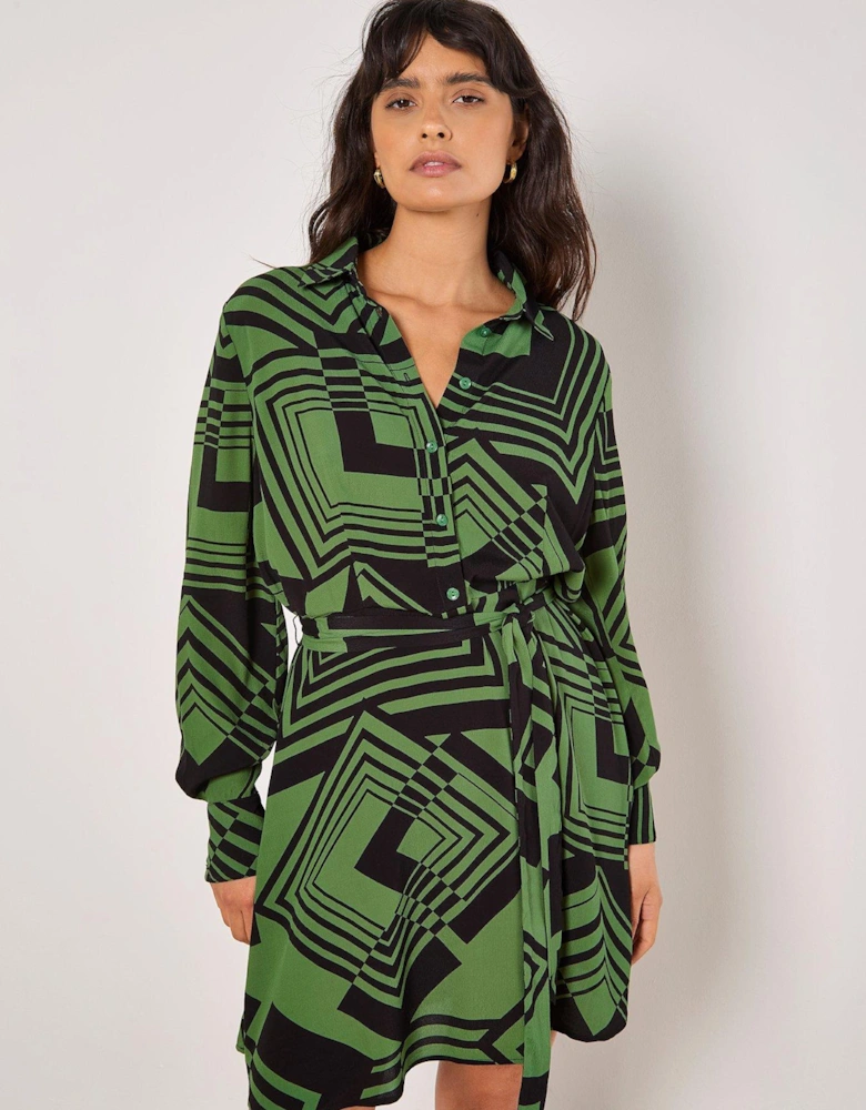 Graphic Squares Mini Shirt Dress - Green