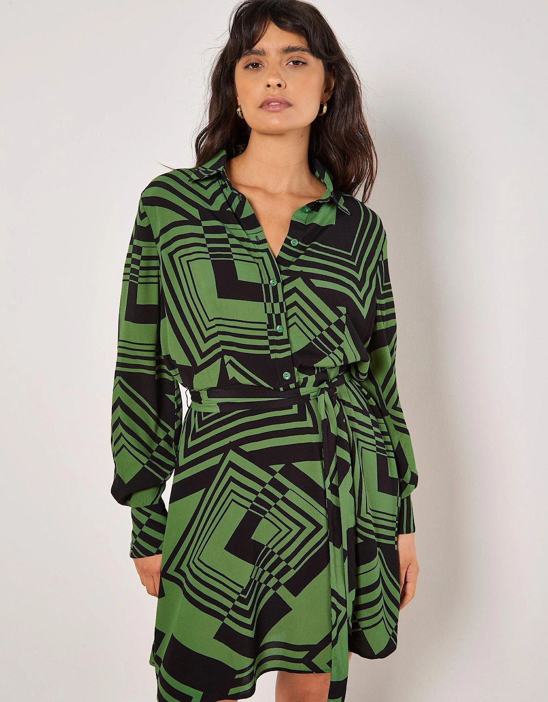 Graphic Squares Mini Shirt Dress - Green, 2 of 1