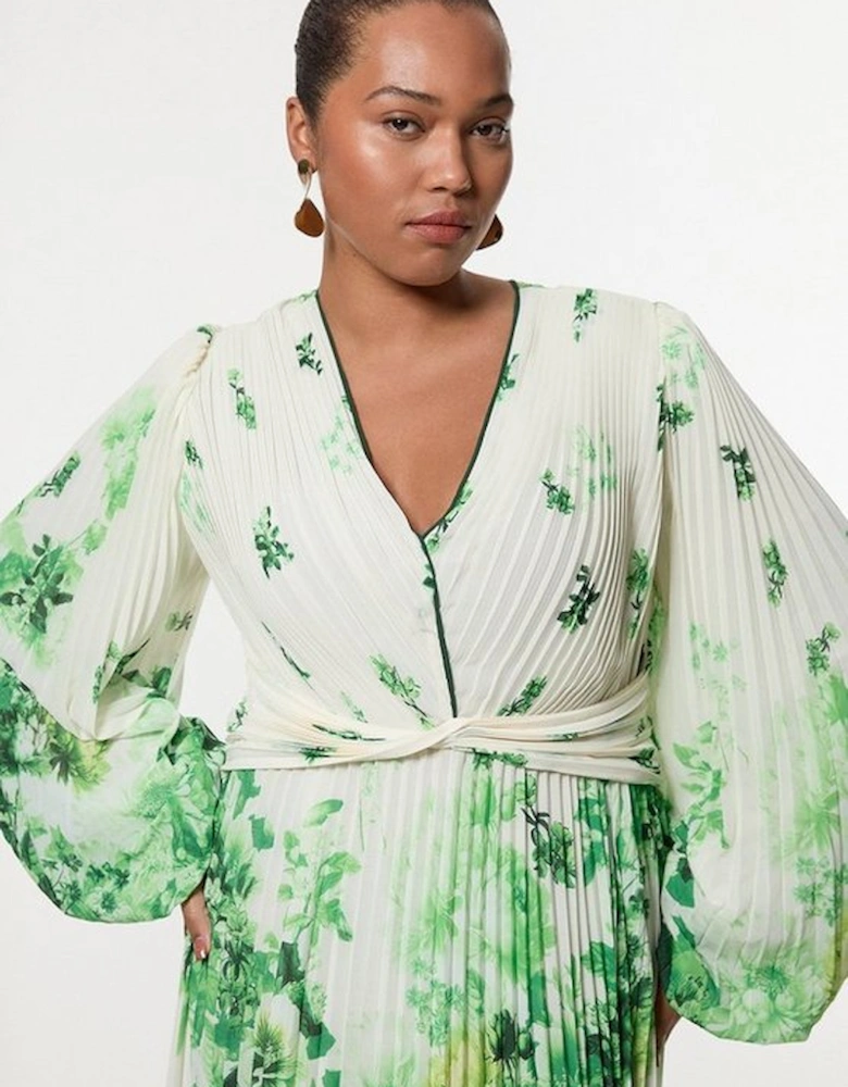 Plus Size Ombre Floral Soft Pleated Cut Out Woven Maxi Dress