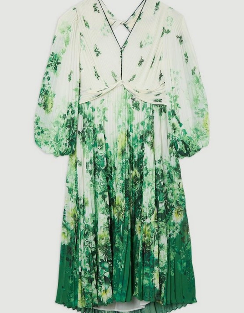 Plus Size Ombre Floral Soft Pleated Cut Out Woven Maxi Dress