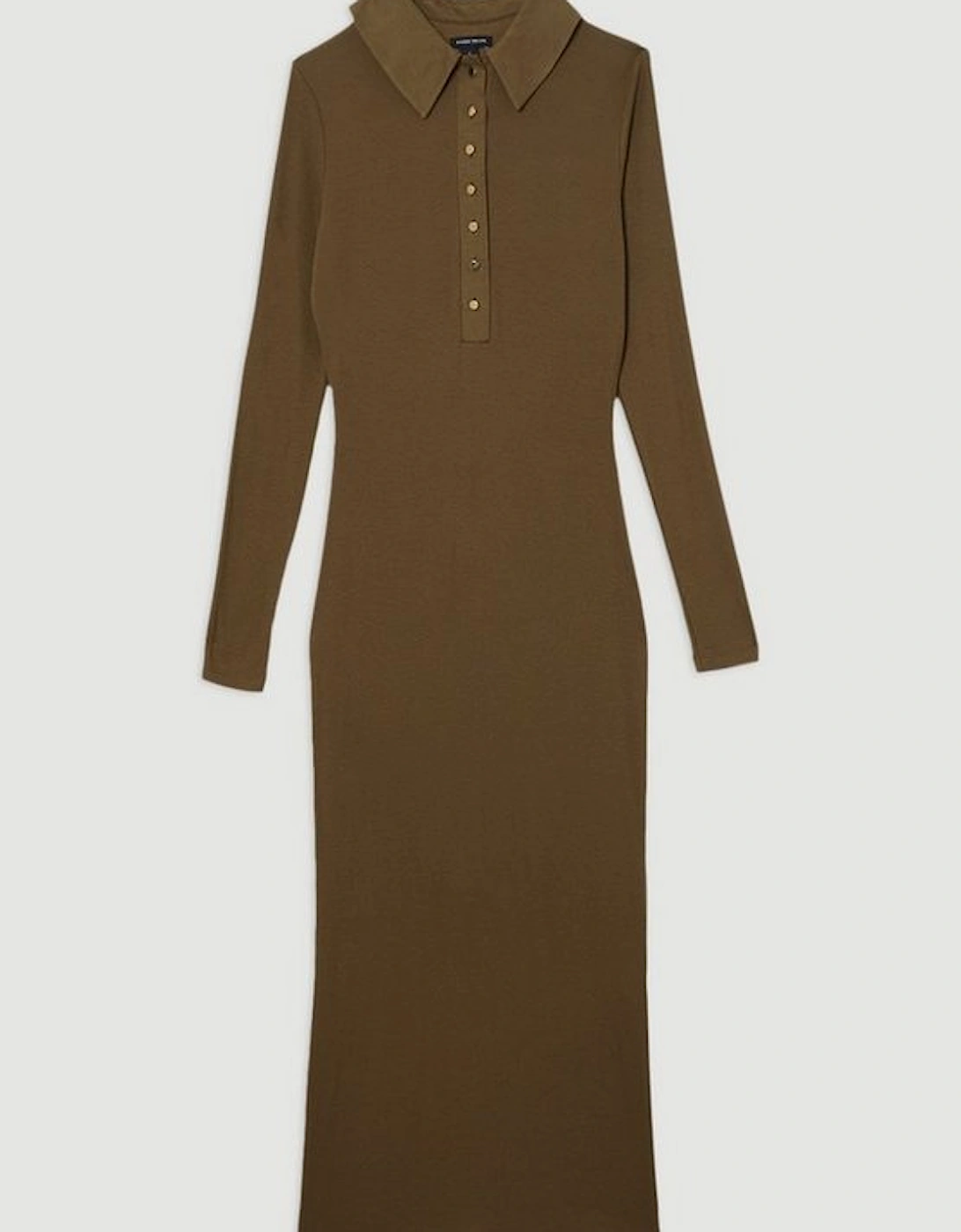 Viscose Rib Jersey Long Sleeve Collared Midi Dress