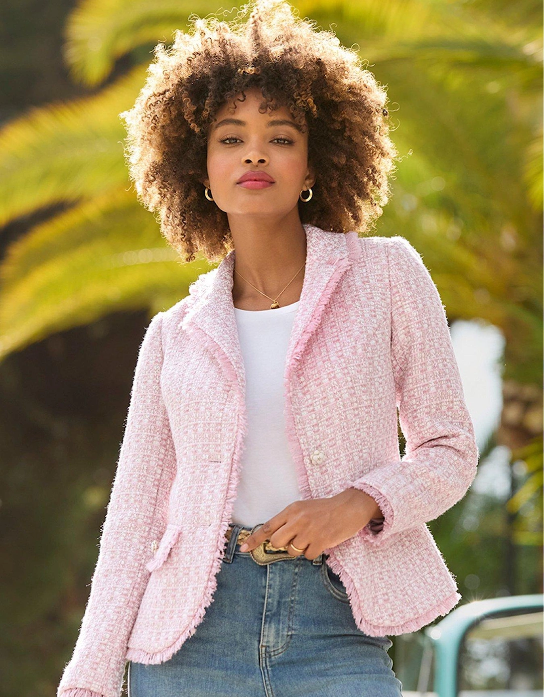 Claudette Floral Fastening Tweed Jacket - Pink, 2 of 1