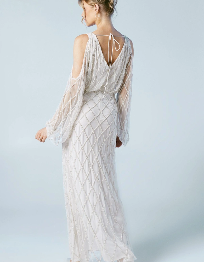 Geometric Embellished Cold Shoulder Wedding Dress