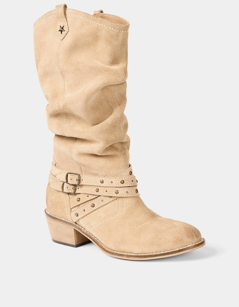 Beaumont Slouch Suede Boots - Stone