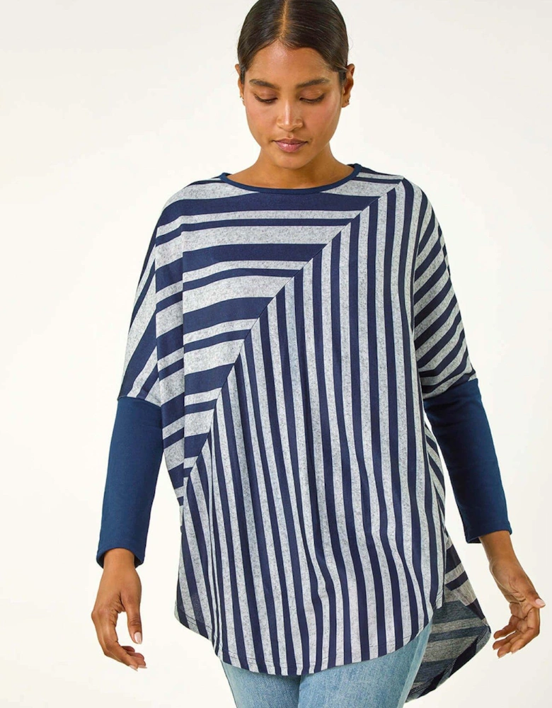 Contrast Stripe Tunic Stretch Top - Navy