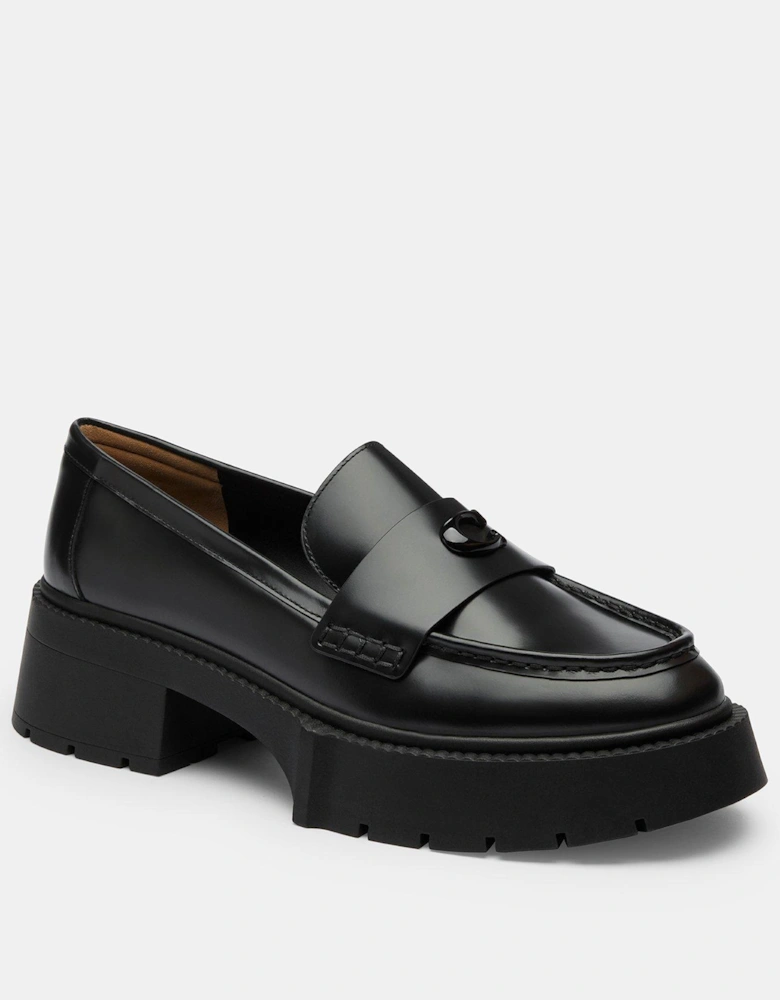 Leah Platform Leather Loafers - Black