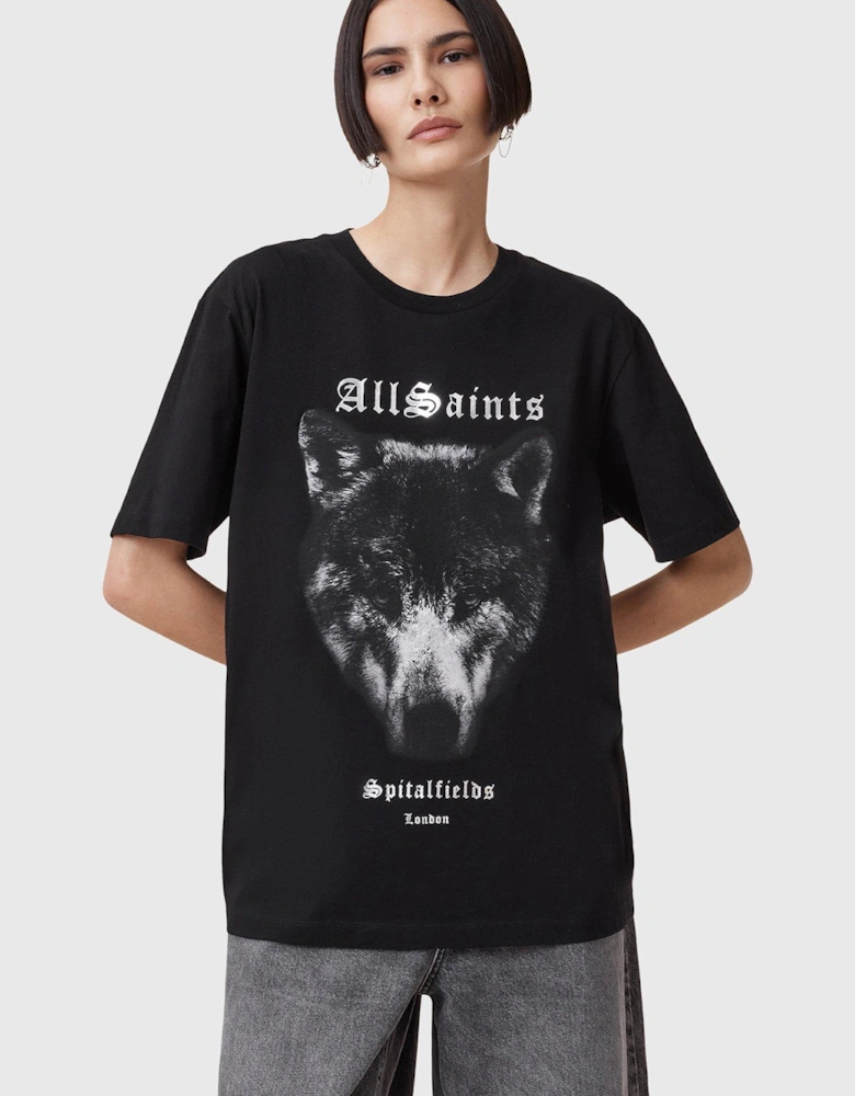 Dawn Wolf Print Relaxed Fit T-Shirt - Black