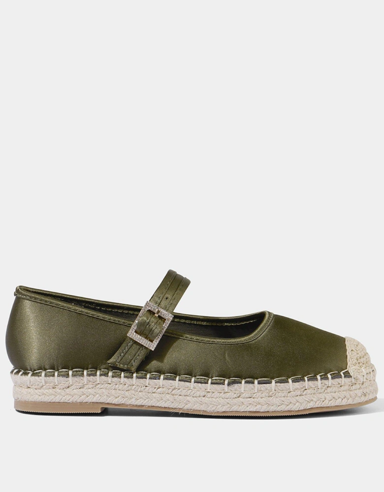 Selina Satin Espadrille Shoes - Dark Green