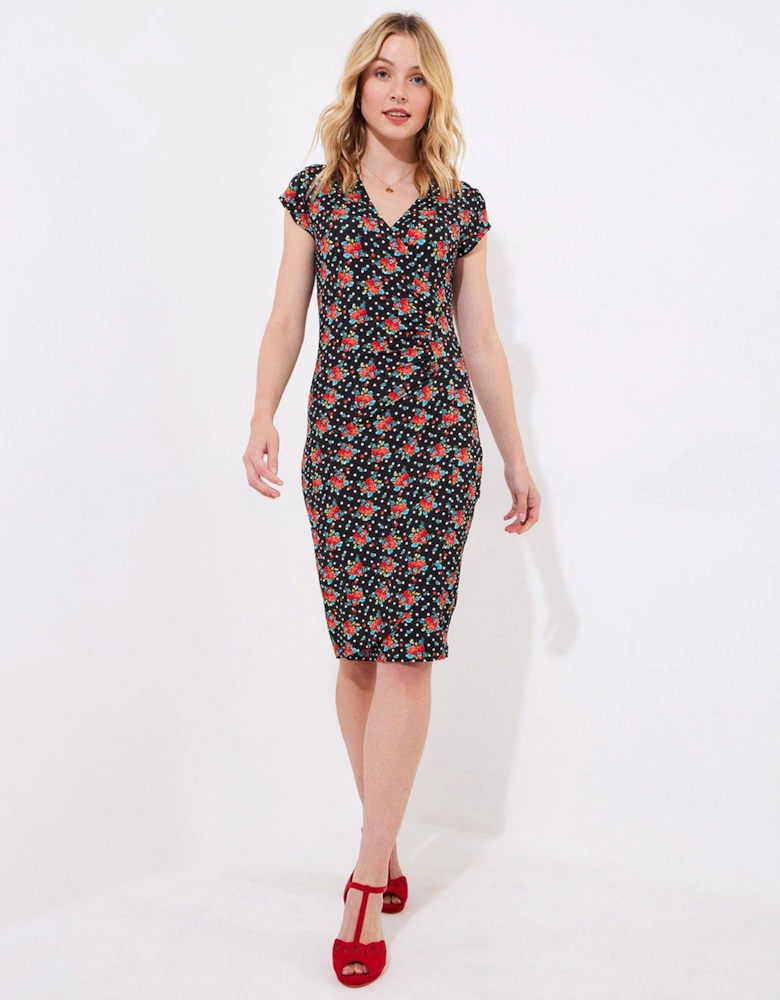 Rosie Floral Print Jersey Dress - Black