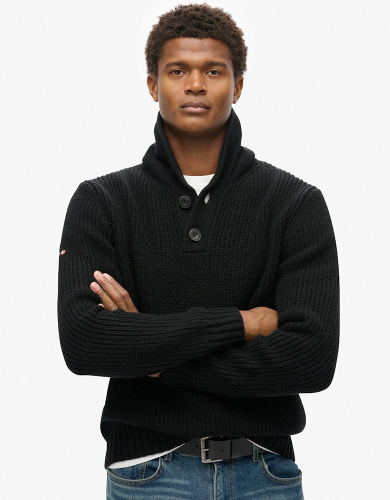 Shawl Collar Knitted Jumper - Black