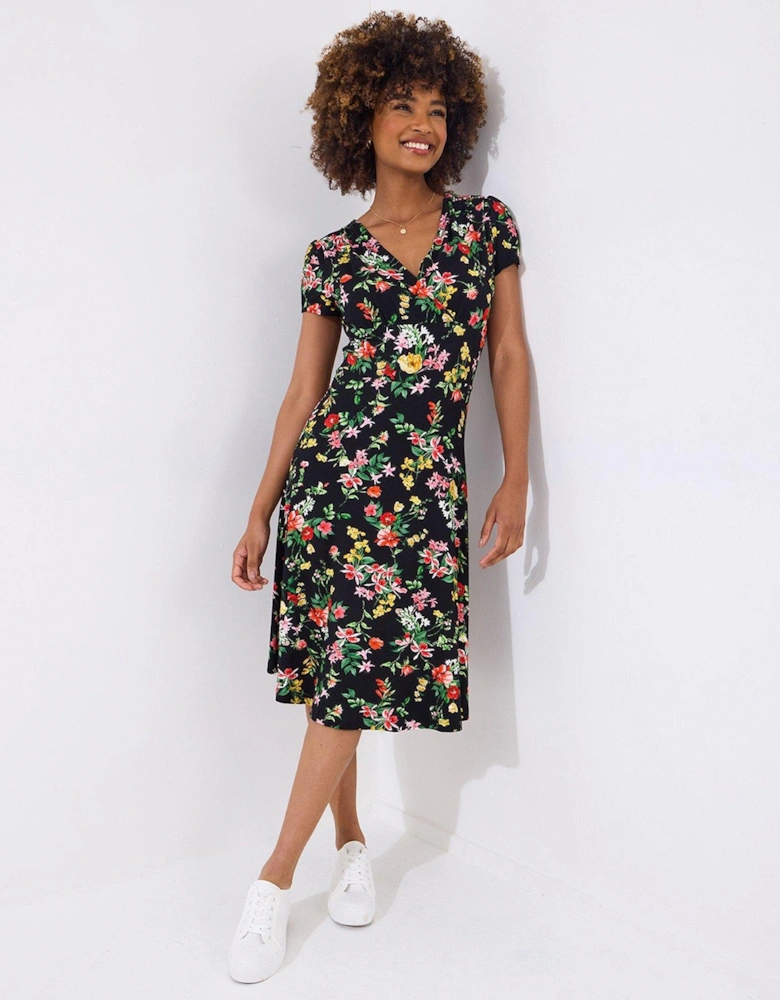 Clara Floral Print Jersey Dress - Black