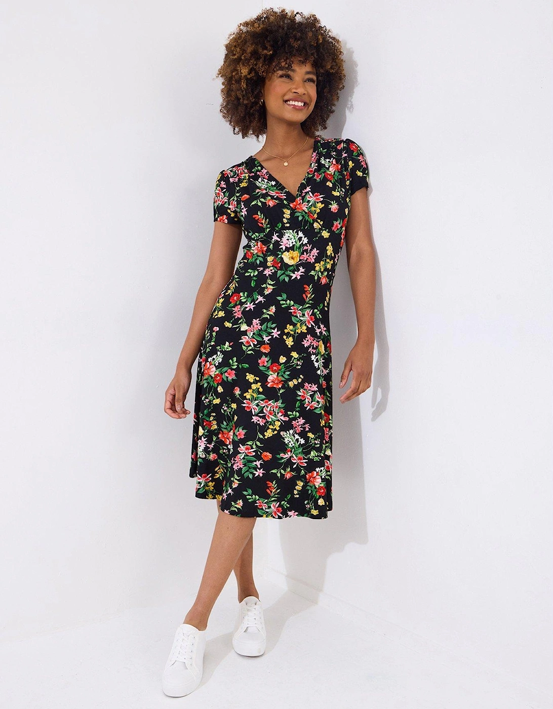 Clara Floral Print Jersey Dress - Black, 2 of 1